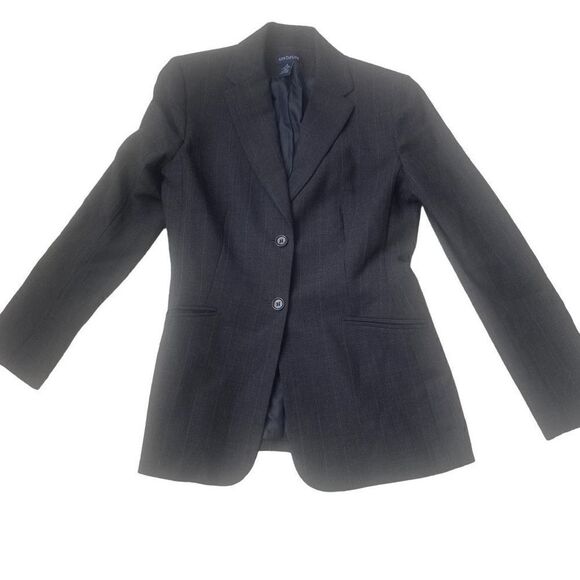 Ann Taylor Plaid 2 Button Slit Pocket Gray Blazer Jacket Size 4 Wool Blend, S23 - Picture 2 of 9